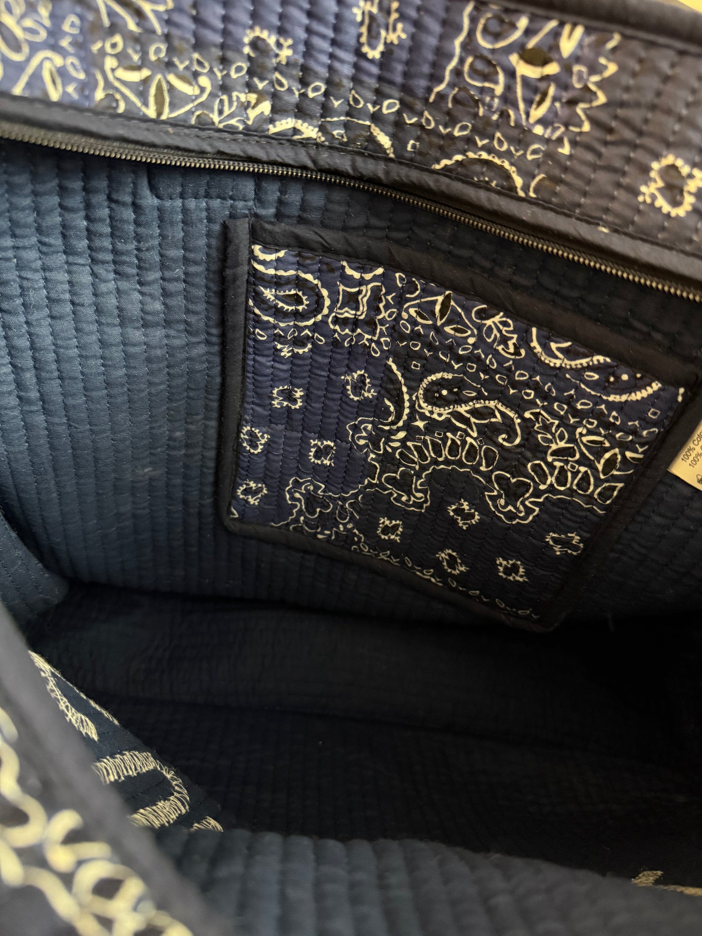 Sac cabas en coton matelassé - Summer / Tissu Bandana Bleu marine