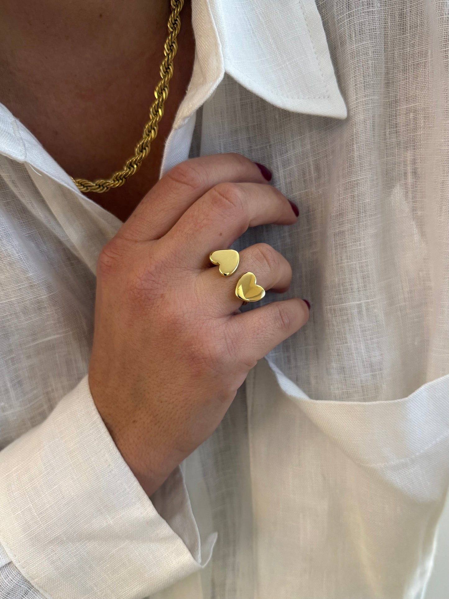 Bague Double Coeur - doré ou argent