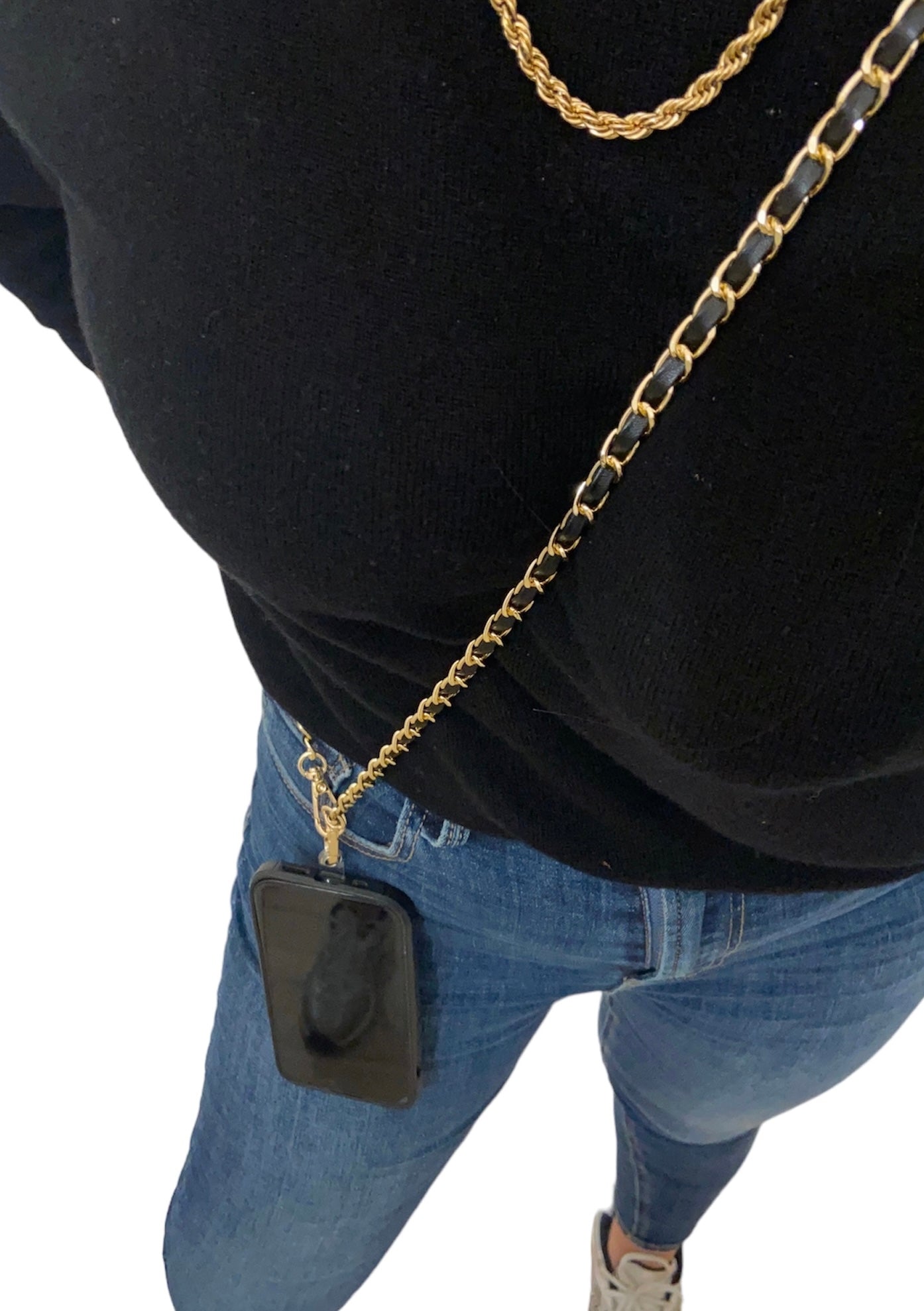 Bandoulière de téléphone ou de sac - Noir / Doré