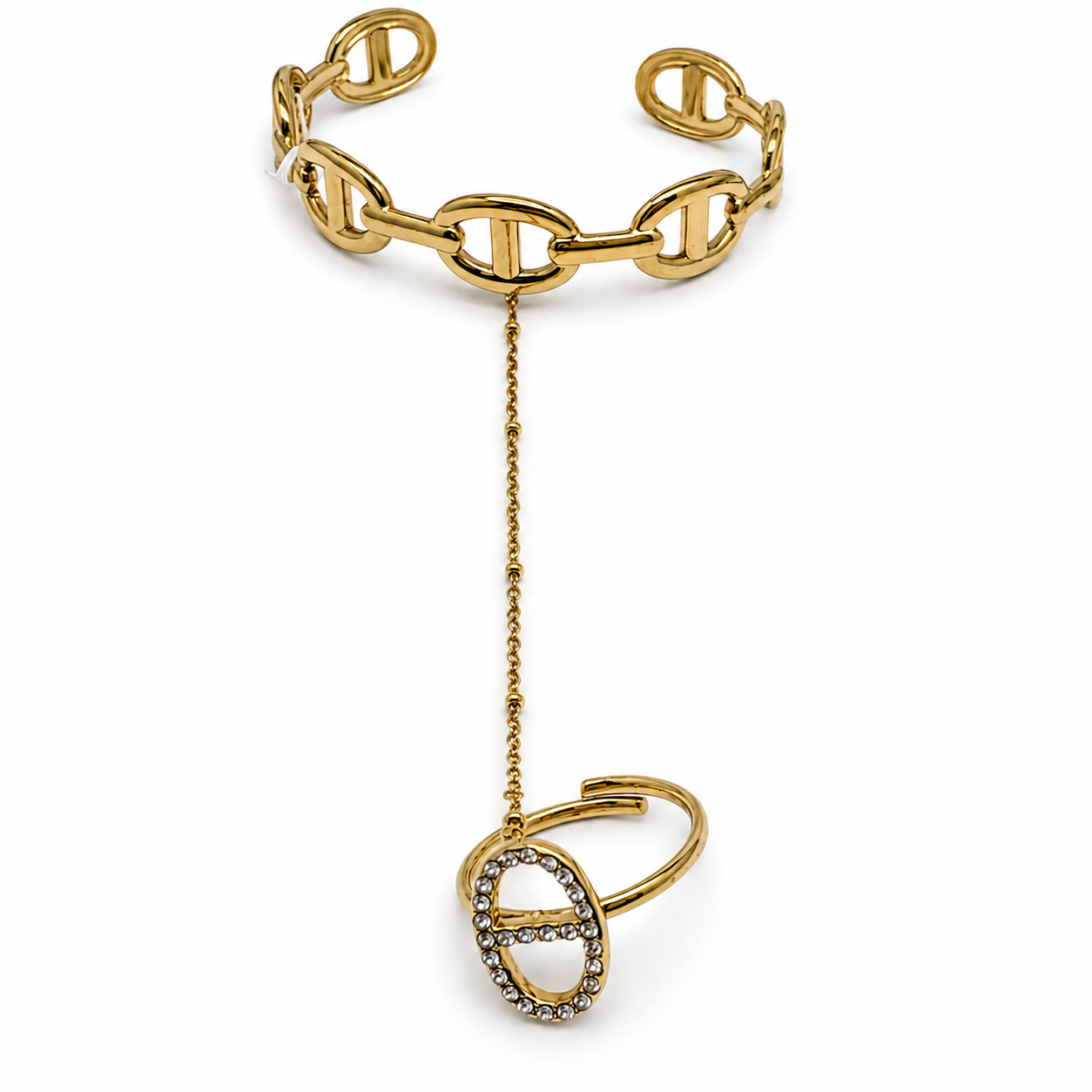 Massia -Bijou de main - Jonc ajustable + bague - doré ou argent