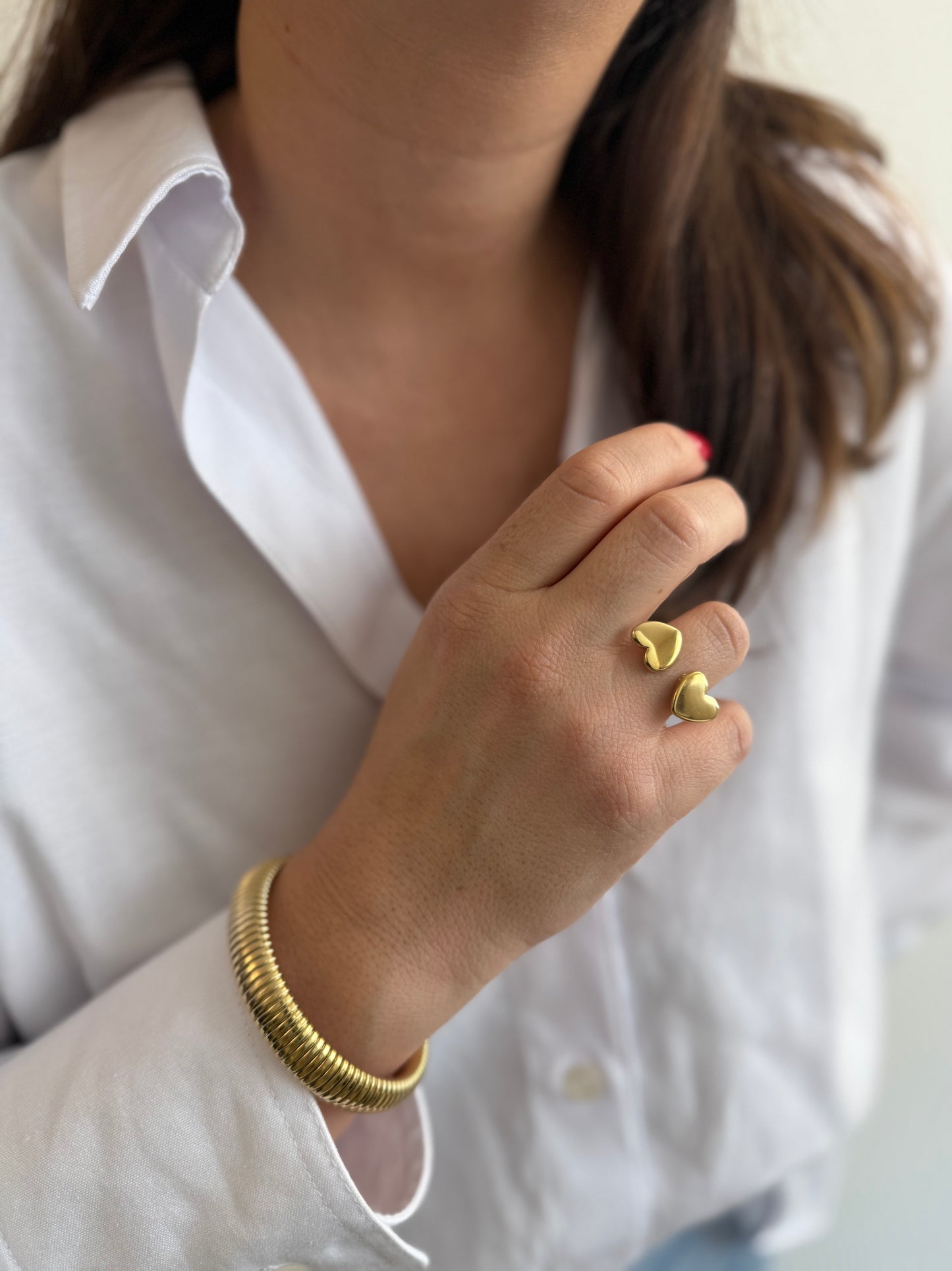 Bague Double Coeur - doré ou argent