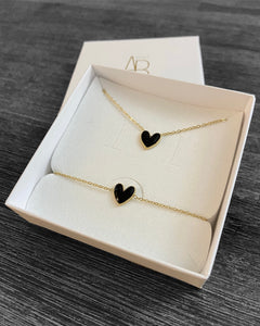 Coffret Petit Coeur noir - collier et bracelet