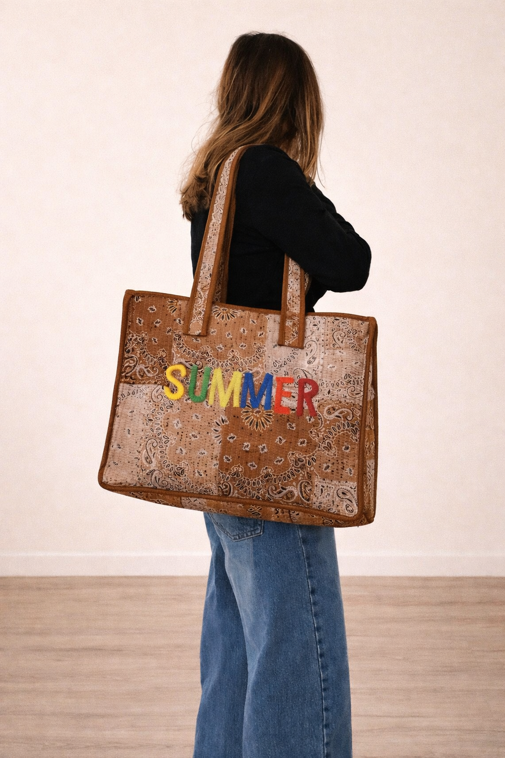 Sac cabas en coton matelassé - Summer / Tissu Bandana Beige