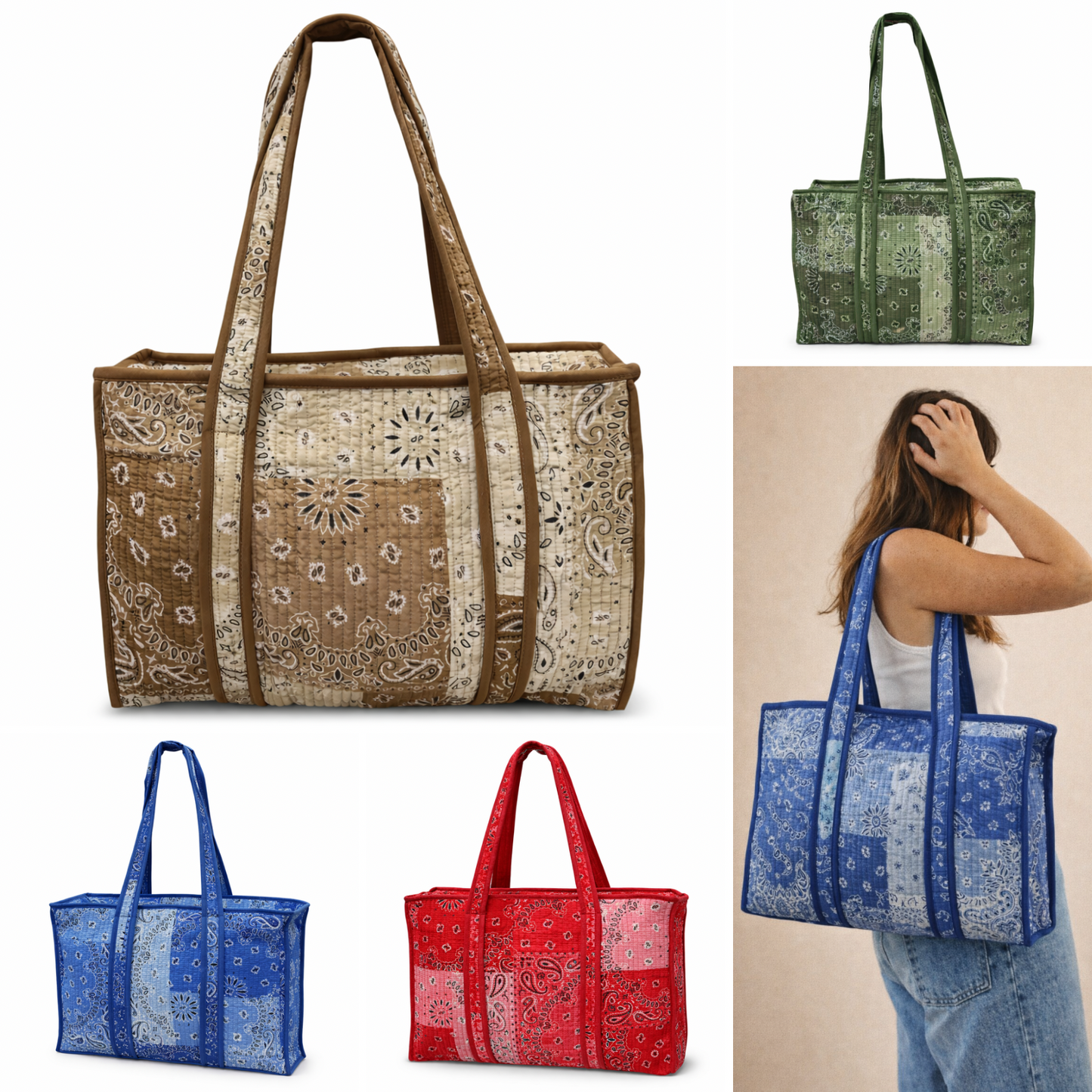 Sac cabas en coton matelassé - Bandana Patchwork