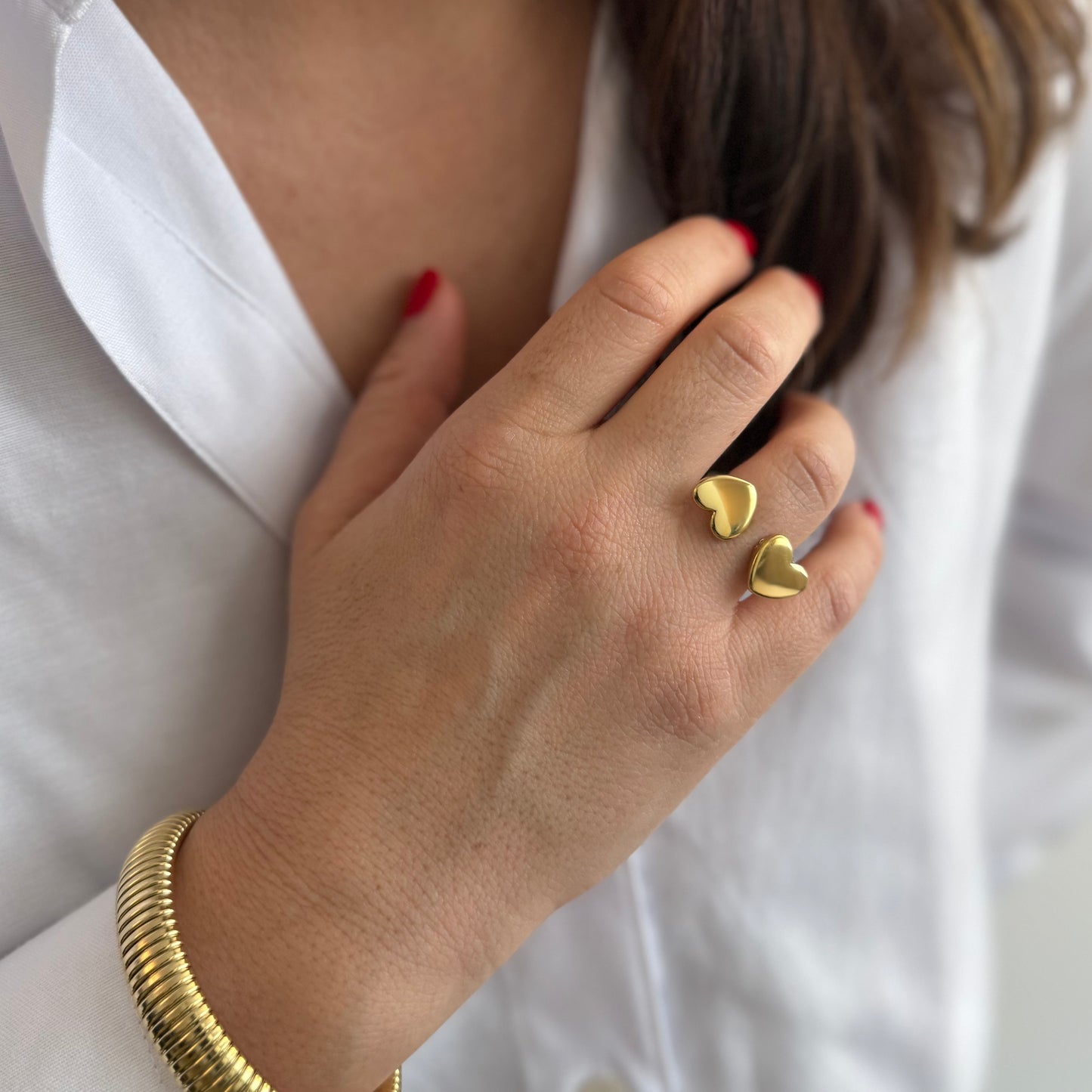 Bague Double Coeur - doré ou argent