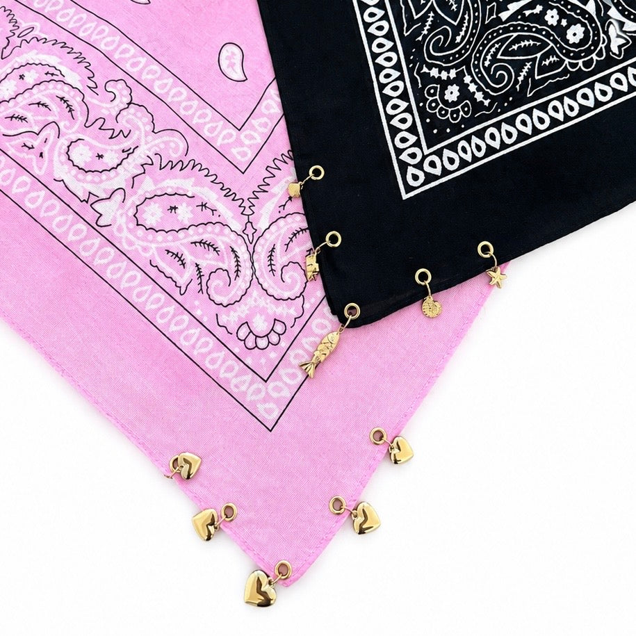 Bandana à pampilles - noir ou rose