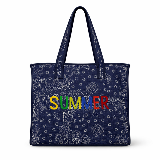 Sac cabas en coton matelassé - Summer / Tissu Bandana Bleu marine