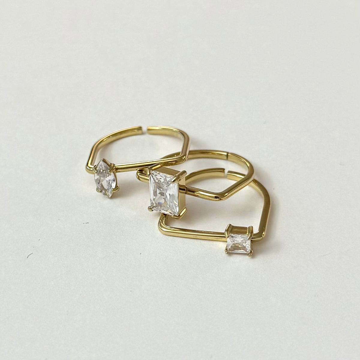 Jonia - Lot de 3 bagues - ajustable à empiler - doré ou argent