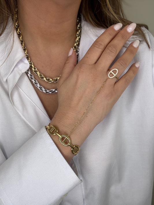 Massia -Bijou de main - Jonc ajustable + bague - doré ou argent
