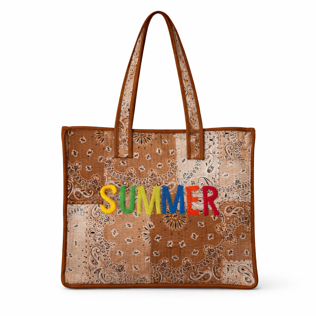 Sac cabas en coton matelassé - Summer / Tissu Bandana Beige
