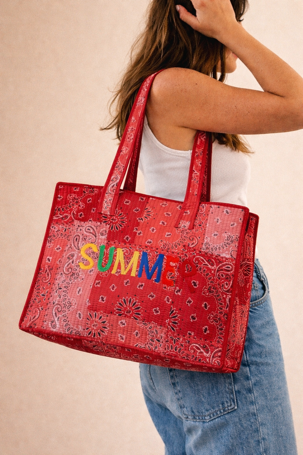 Sac cabas en coton matelassé - Summer / Tissu Bandana Rouge
