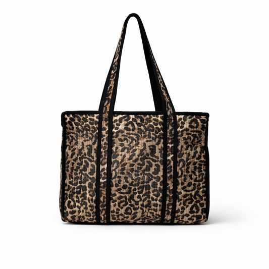 Sac cabas en coton matelassé - Tissu Léopard