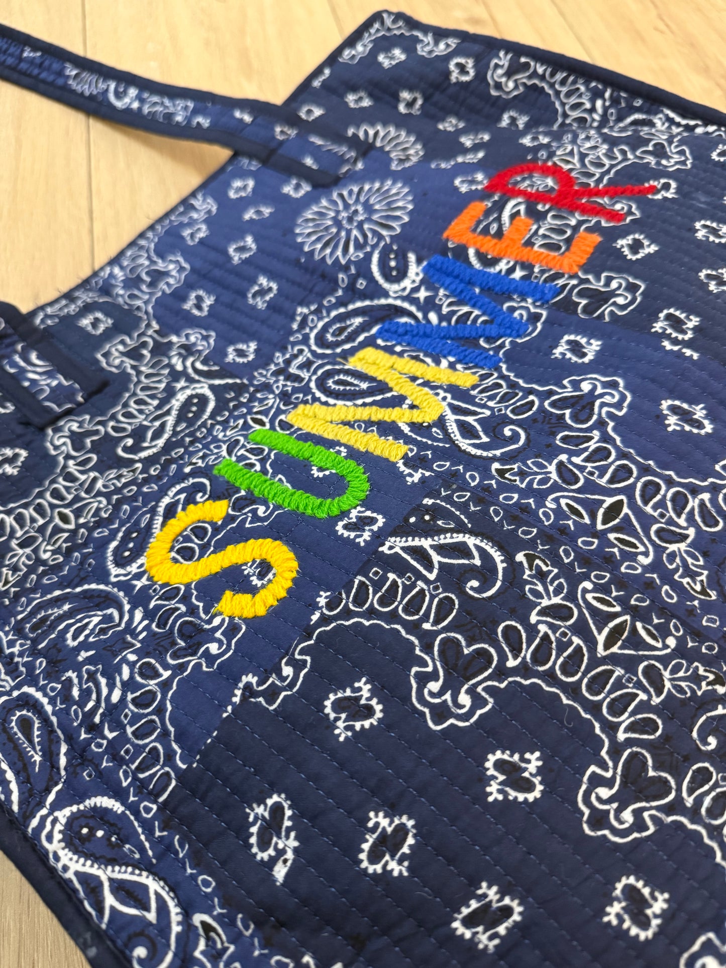 Sac cabas en coton matelassé - Summer / Tissu Bandana Bleu marine