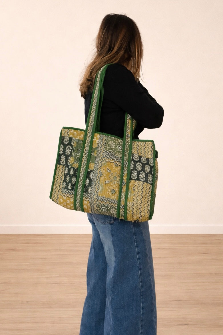 Sac cabas en coton matelassé - Tissu Patchwork